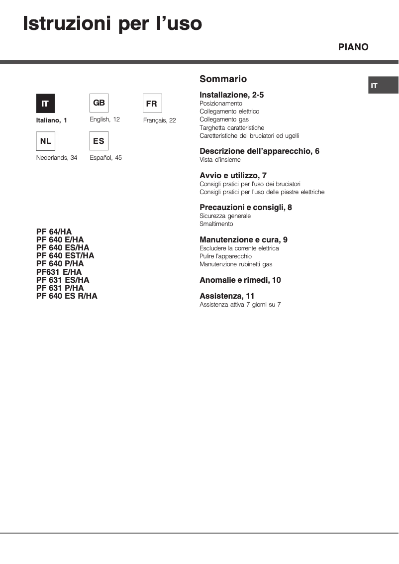 Page n°1 - Manuel utilisateur Hotpoint Ariston PF 640 ES (WH)/H