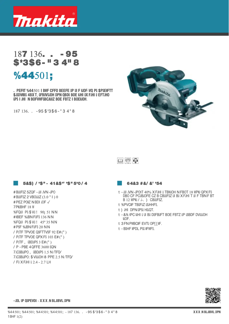 Page 1 de la notice Fiche technique Makita DSS501Z
