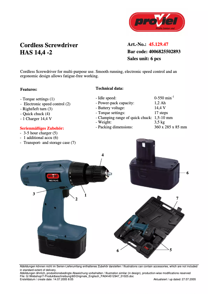 Página 1 del manual Manual de usuario Proviel HAS 14,4-2