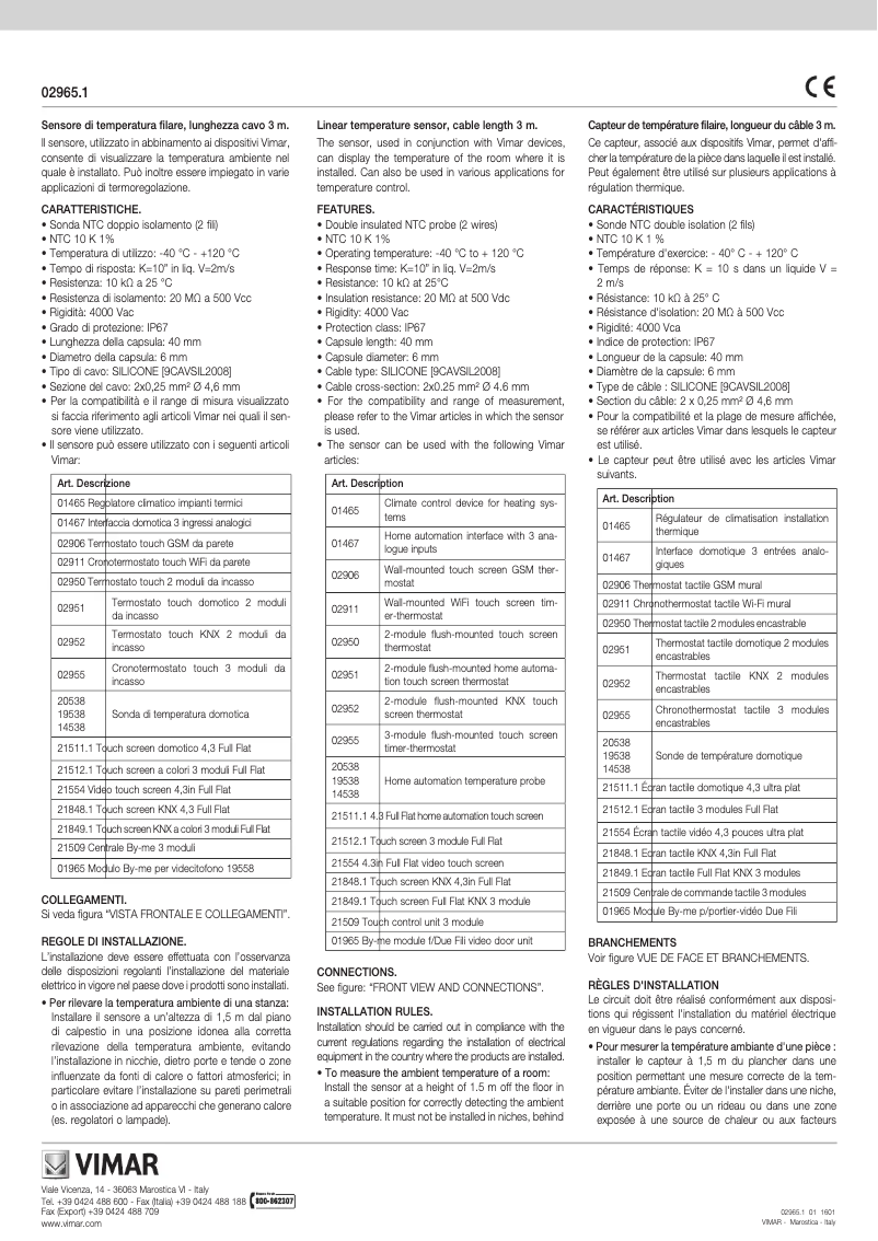 Page 1 de la notice Manuel utilisateur Vimar 02965.1