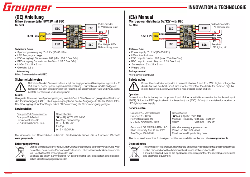 Page 1 de la notice Manuel utilisateur Graupner 8474