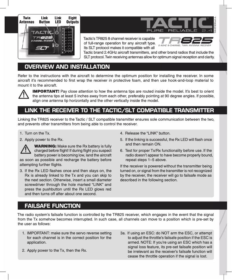 Page 1 de la notice Manuel utilisateur Tactic TR825