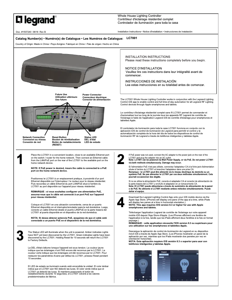 Image de la première page du manuel de l'appareil LC7001