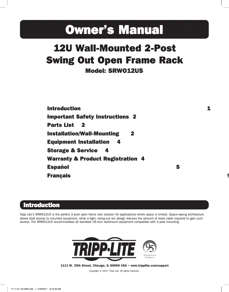 Page n°1 - Manuel utilisateur Tripp Lite SmartRack SRWO12US