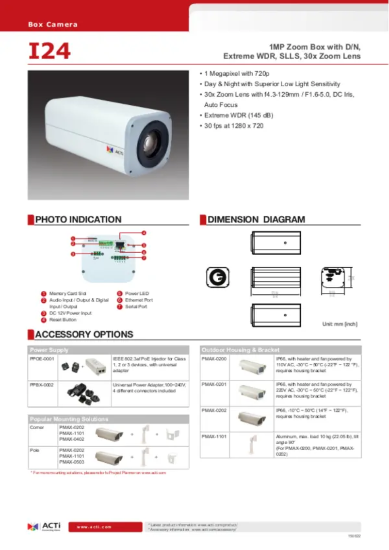 Page 1 de la notice Fiche technique ACTi I24