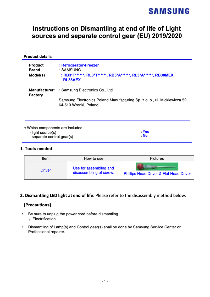 Page 1 de la notice Manuel utilisateur Samsung RL38T602FS9