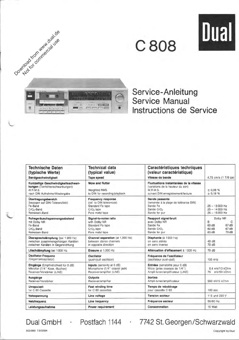 Page 1 de la notice Manuel utilisateur Dual C 808