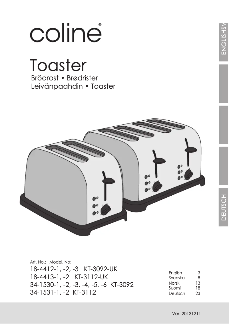 Page 1 de la notice Manuel utilisateur Coline KT-3112