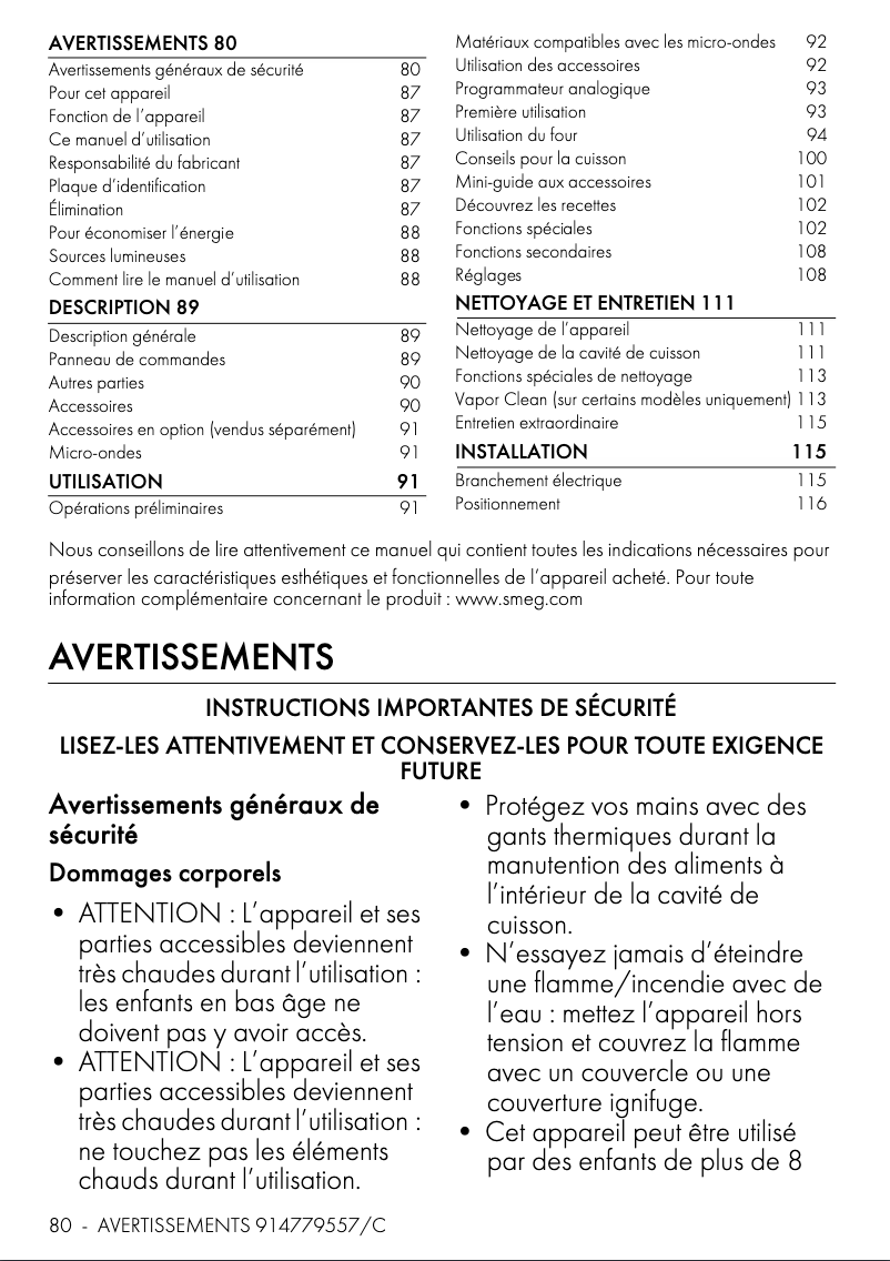 Page 1 de la notice Manuel utilisateur Smeg SO6101S2N
