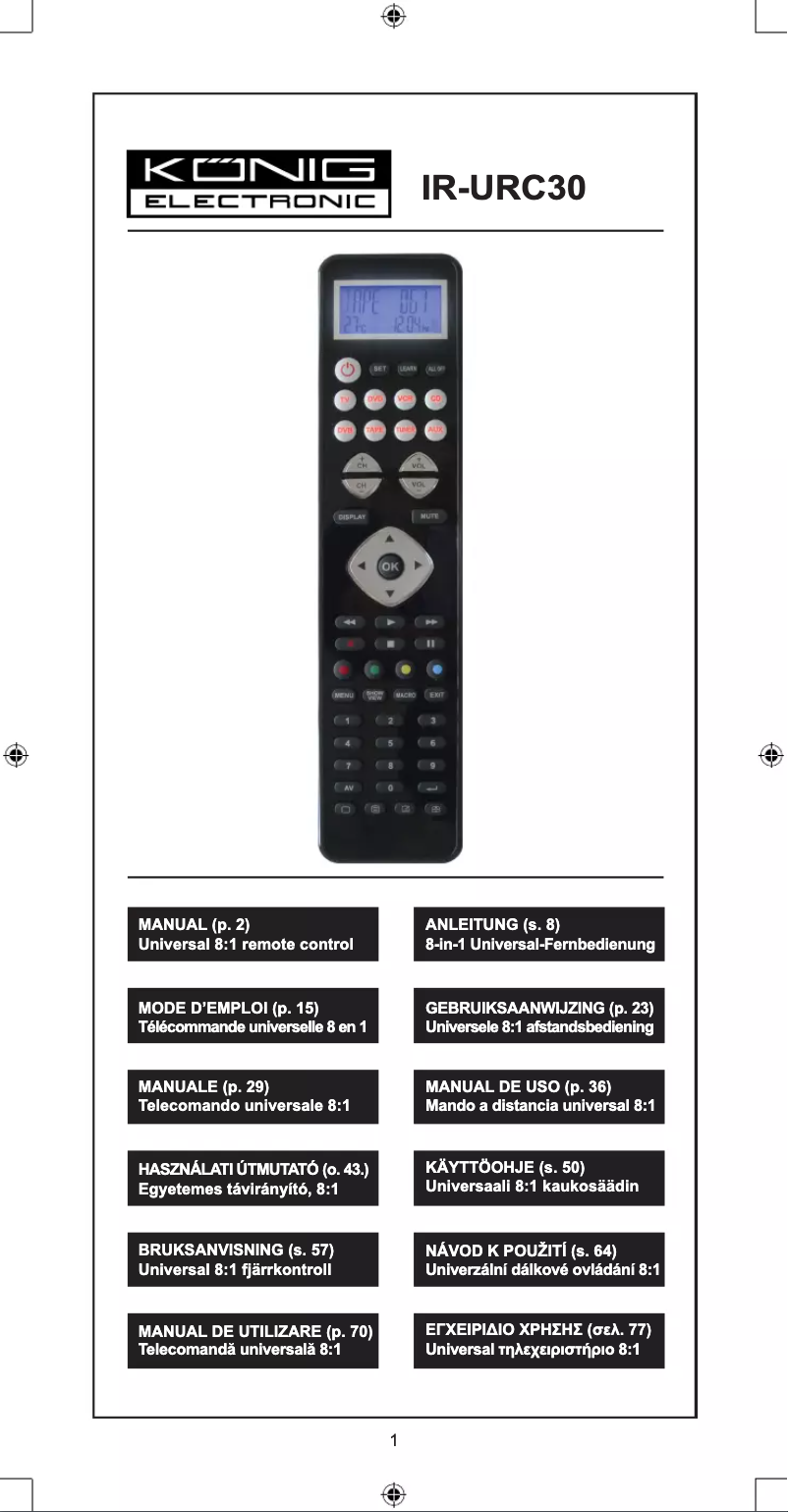 Page n°1 - Manuel utilisateur Konig IR-URC30