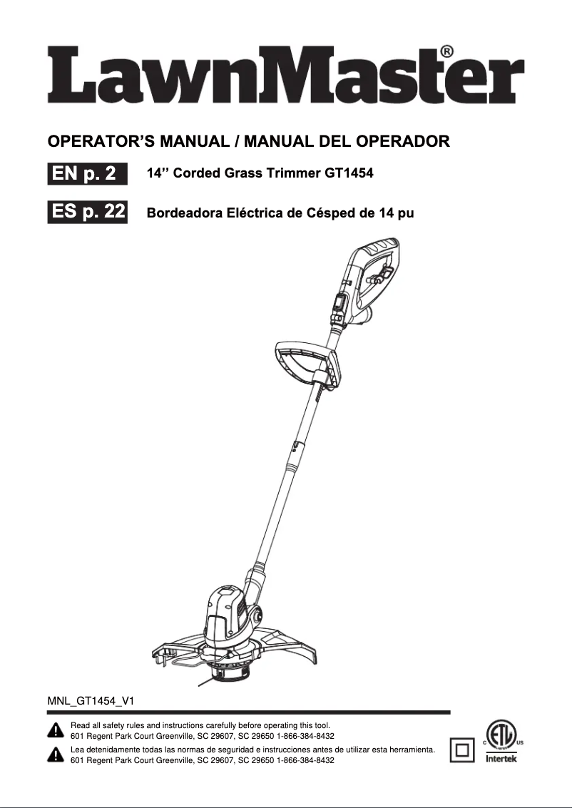 Image de la première page du manuel de l'appareil GT1454