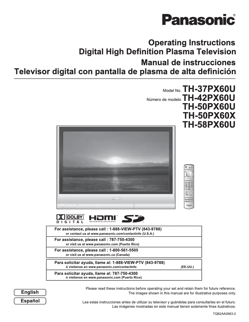 Image de la première page du manuel de l'appareil TH-58PX60U