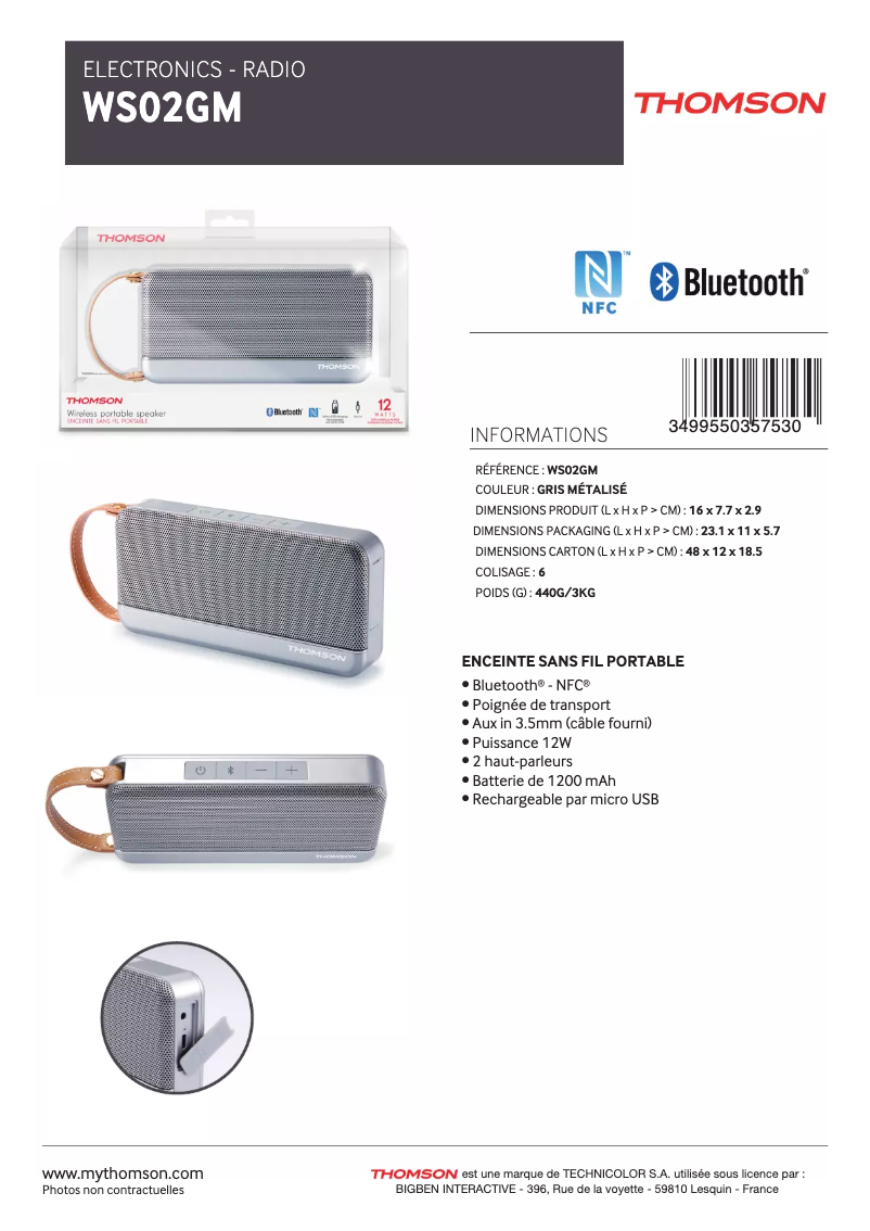 Page n°1 - Fiche technique Thomson WS02GM