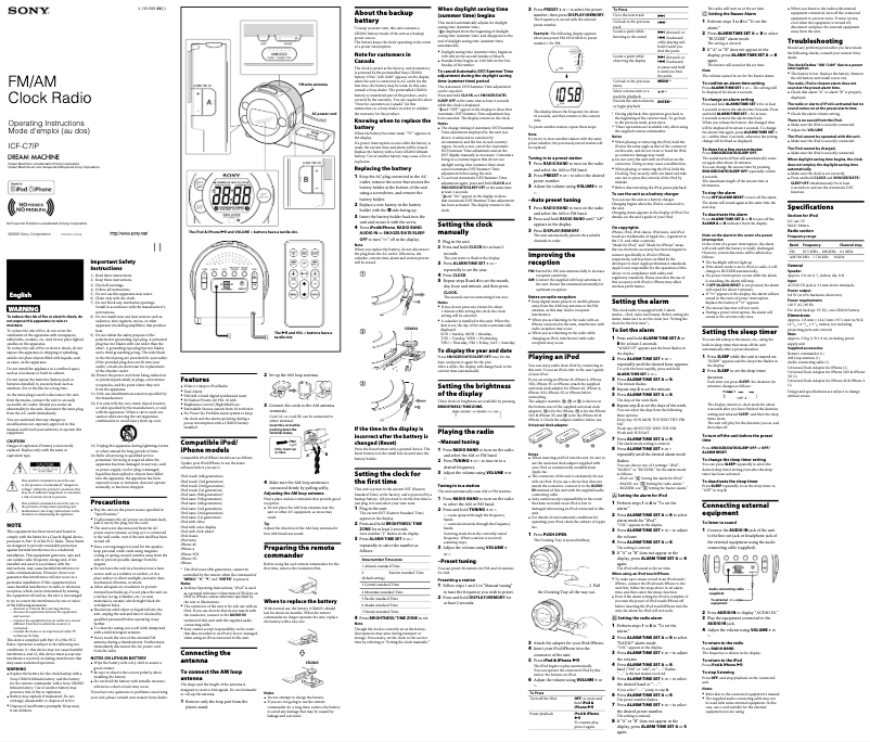Page n°1 - Manuel utilisateur Sony ICF-C7iP
