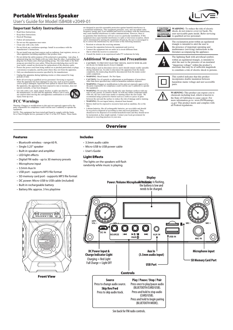 Page n°1 - Manuel utilisateur iLive ISB408