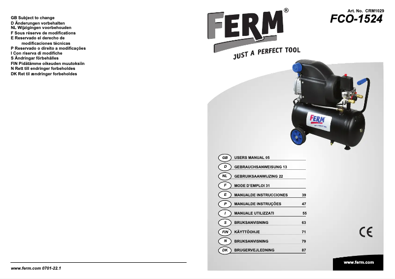 Página 1 del manual Manual de usuario Ferm CRM1029 FCO-1524