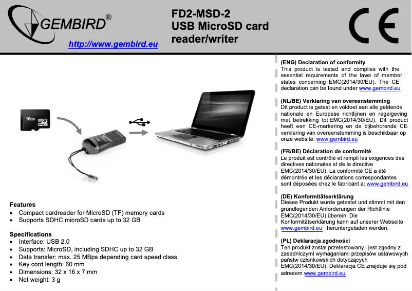 Page 1 de la notice Manuel utilisateur Gembird FD2-MSD-3