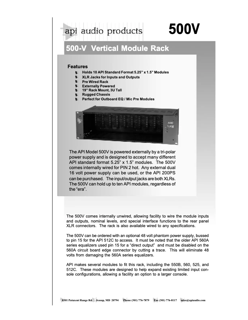 Page 1 de la notice Manuel utilisateur API Audio 500VPR