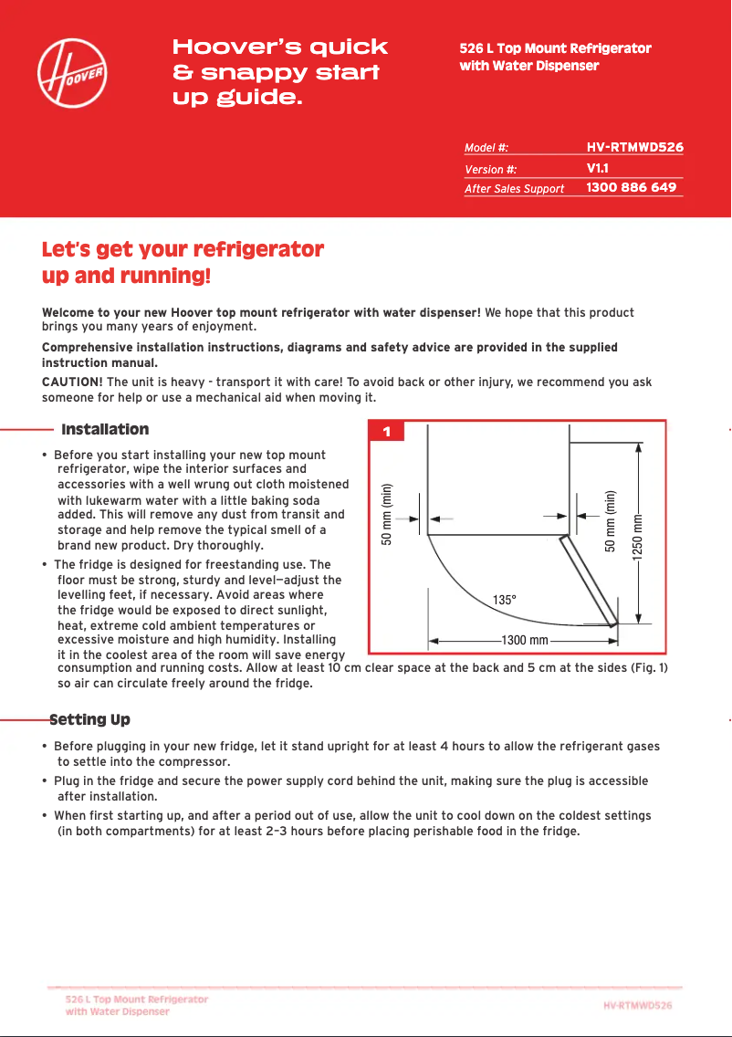 Page n°1 - Guide de démarrage rapide Hoover HV-RTMWD526