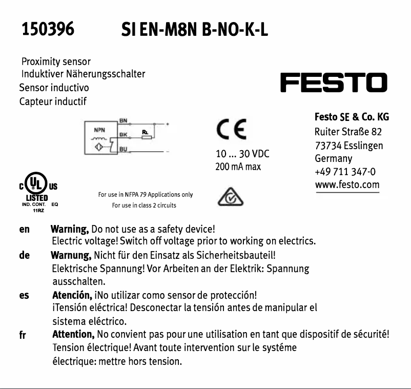 Page 1 de la notice Manuel utilisateur Festo SIEN-M8NB-NO-K-L