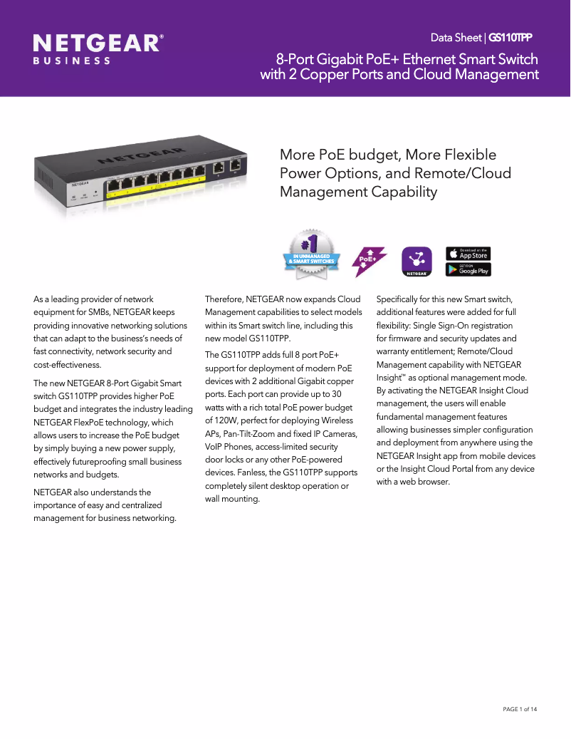 Page n°1 - Fiche technique Netgear GS110TPP