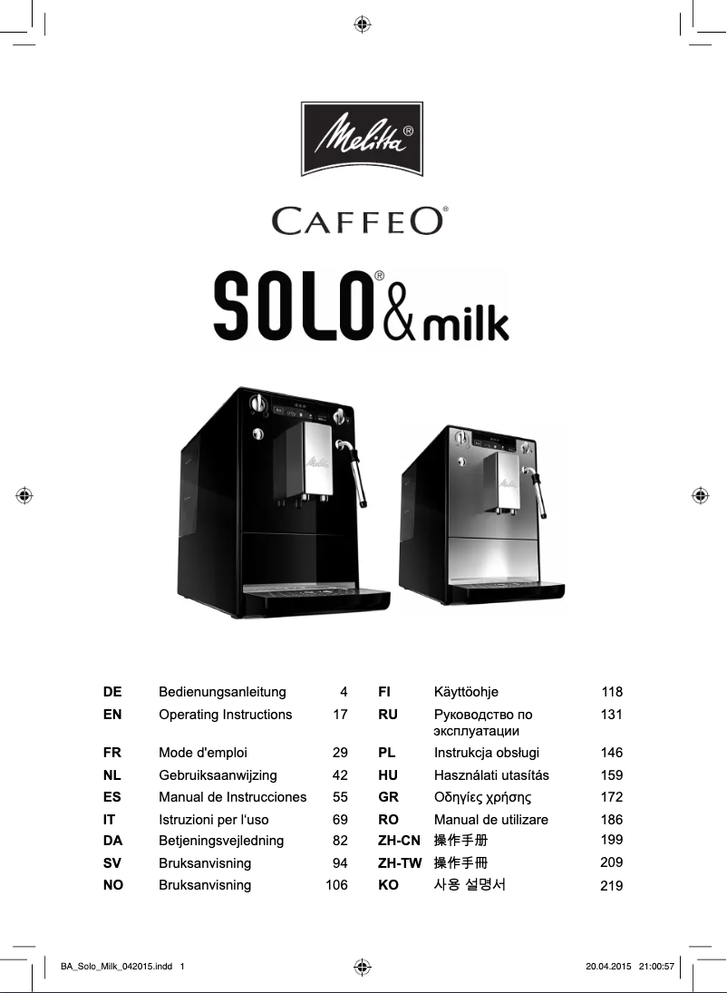 Page n°1 - Manuel utilisateur Melitta Caffeo Solo & Milk