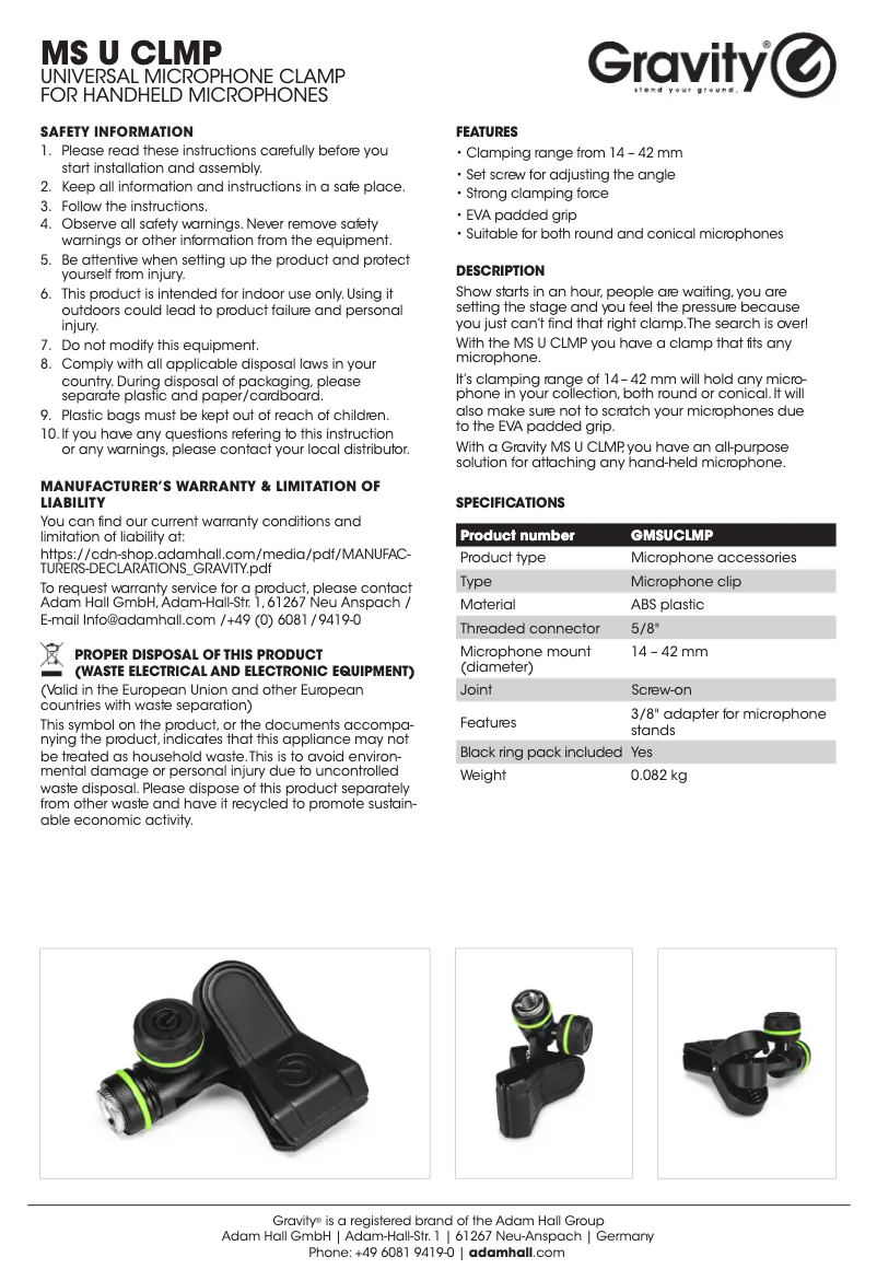 Image de la première page du manuel de l'appareil MS U CLMP