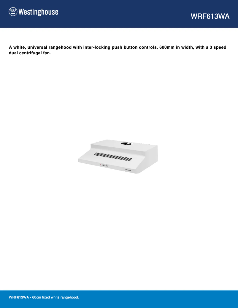 Page 1 de la notice Fiche technique Westinghouse WRF613WA