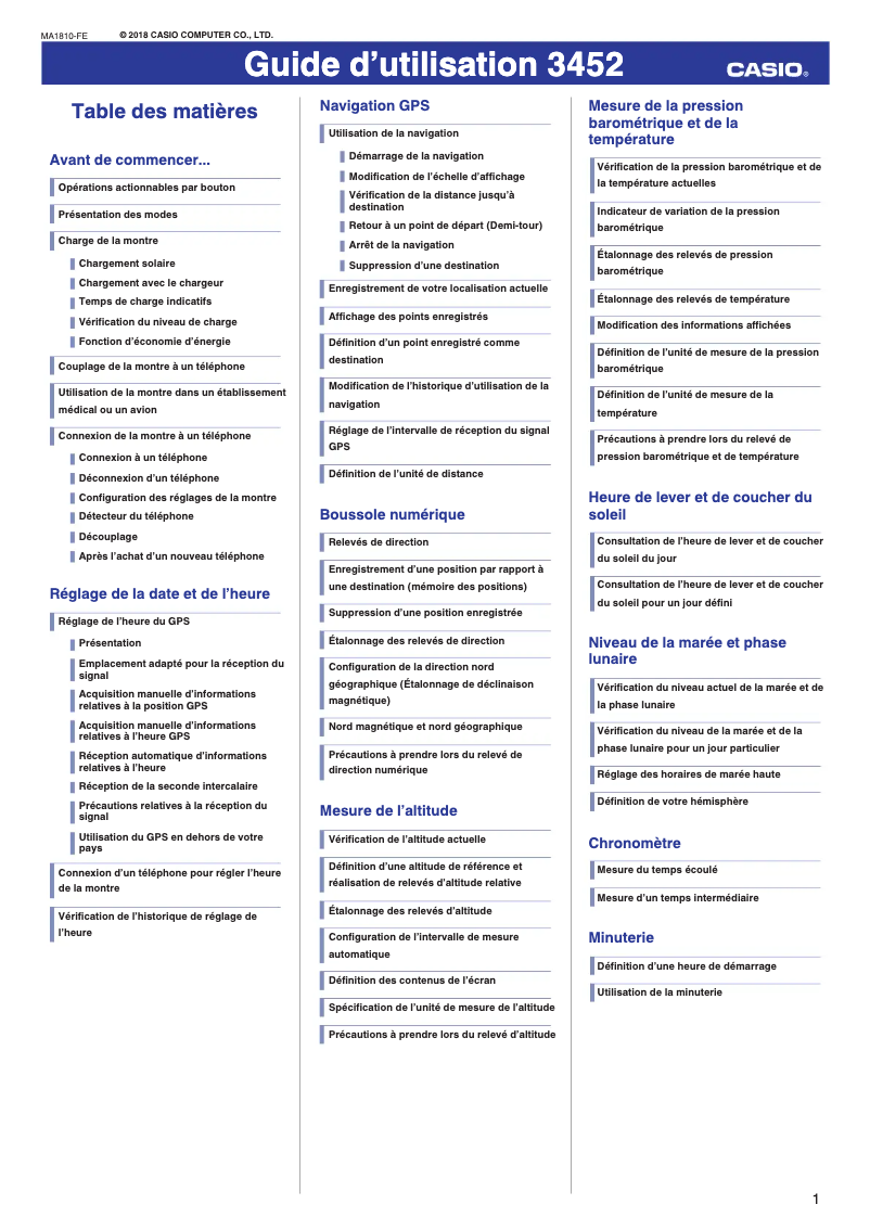 Page 1 de la notice Manuel utilisateur Casio G-Shock GPR-B1000