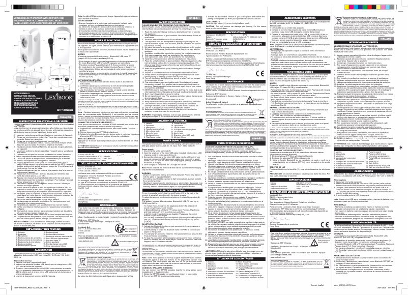 Page 1 de la notice Manuel utilisateur Lexibook BTP180