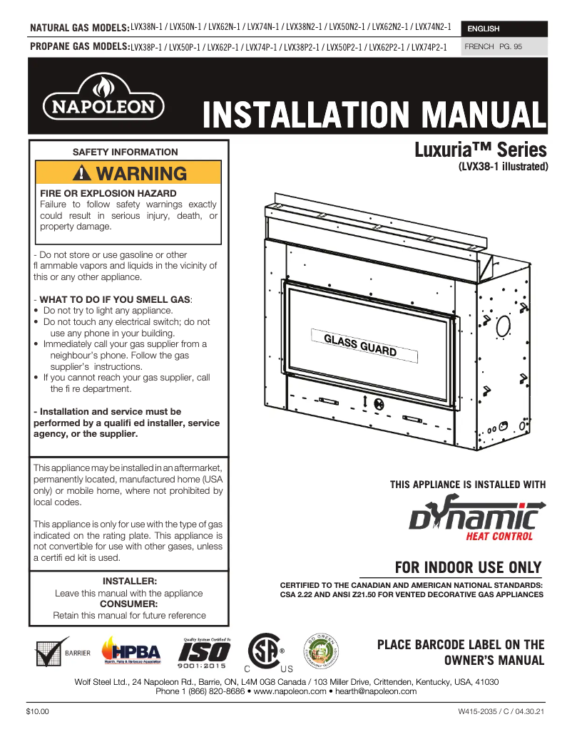 Page n°1 - Manuel utilisateur Napoleon Luxuria 38