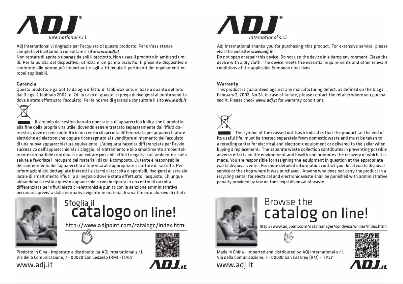 Page 1 de la notice Manuel utilisateur Adj 130-00004