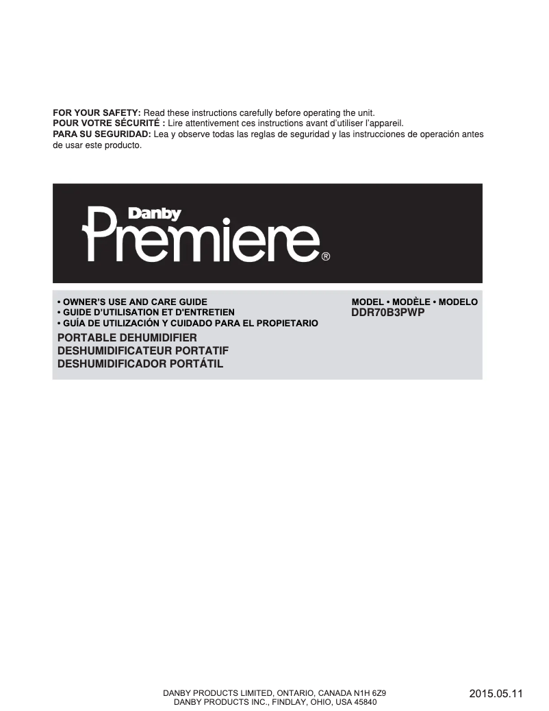 Page 1 de la notice Manuel utilisateur Danby DDR70B3PWP