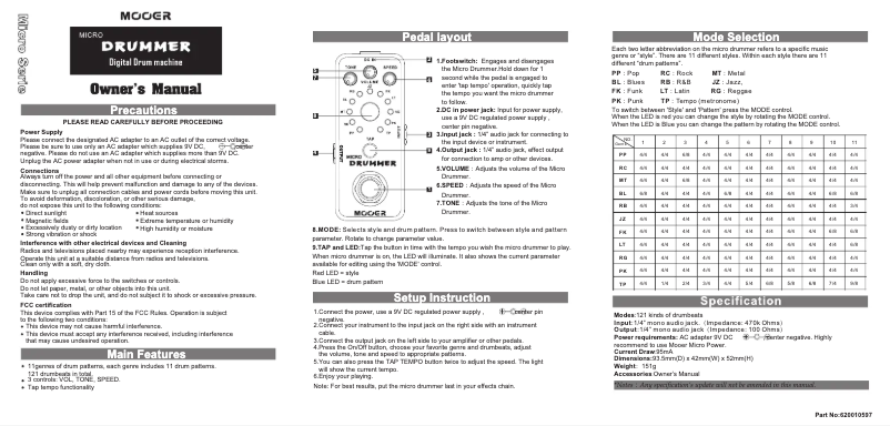 Image de la première page du manuel de l'appareil Micro Drummer