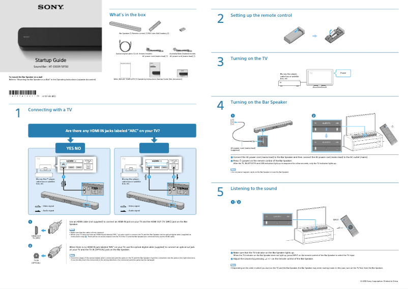 Page n°1 - Guide d'installation Sony HT-SF150