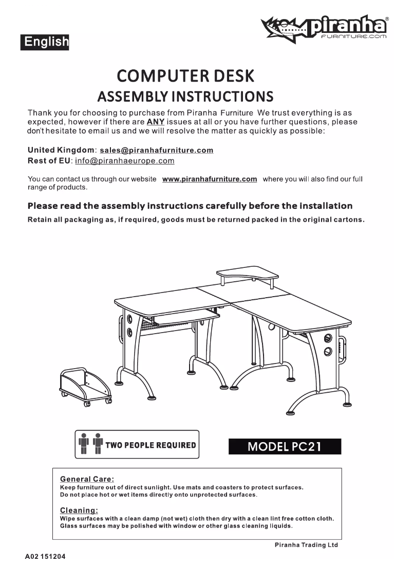 Page n°1 - Manuel utilisateur Piranha PC21