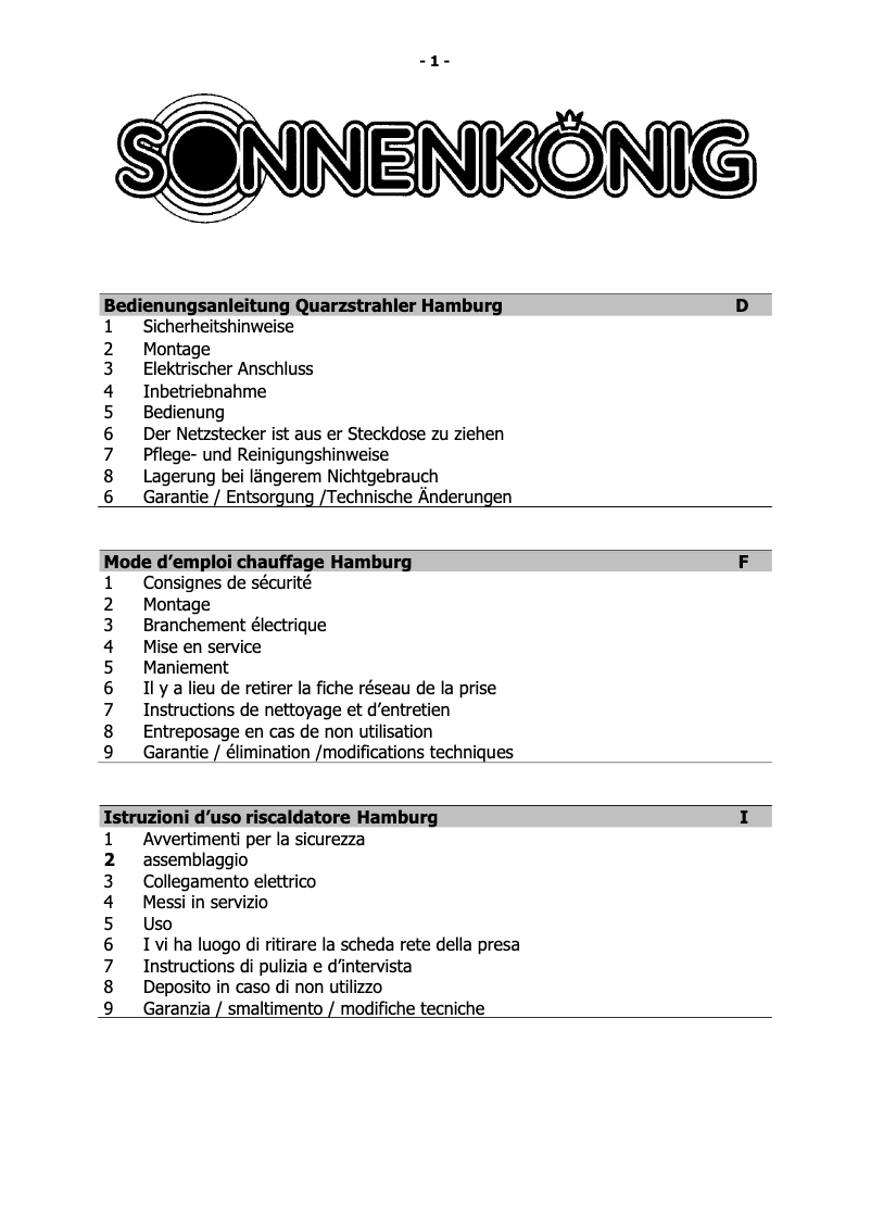 Image de la première page du manuel de l'appareil Hamburg