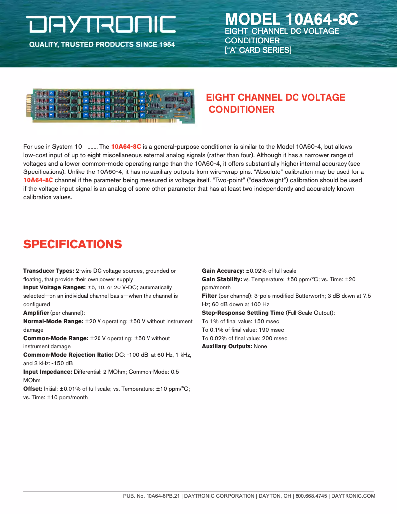 Page 1 de la notice Fiche technique Daytronic 10A64-8C