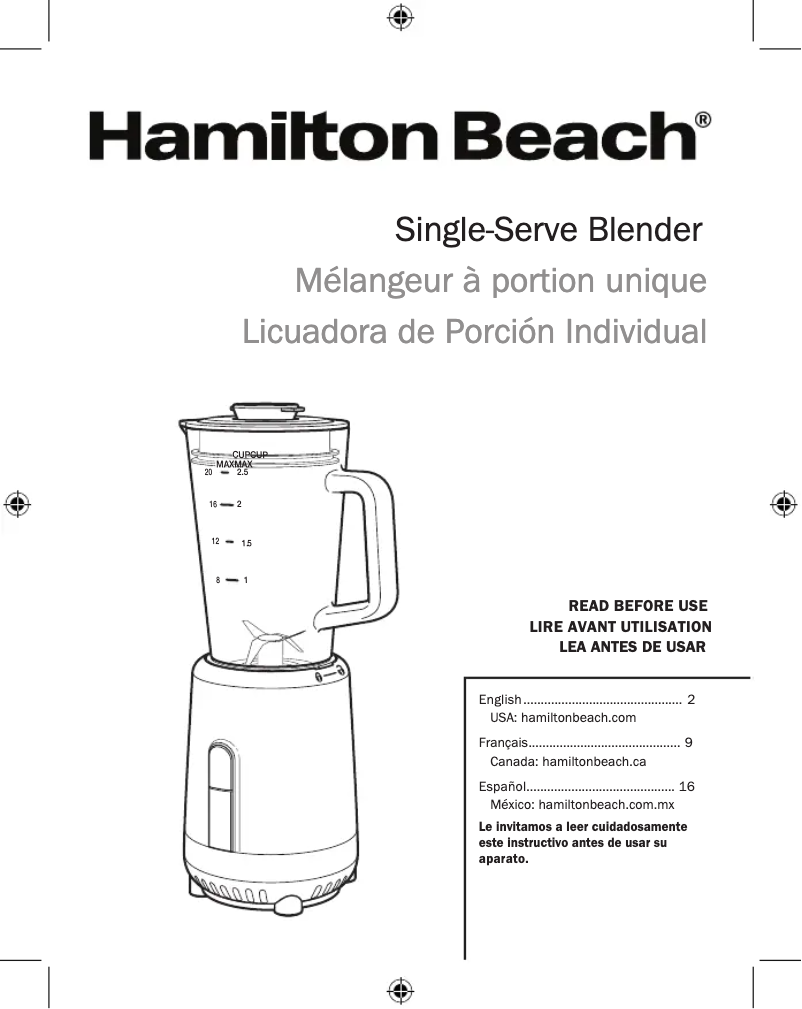 Page 1 de la notice Manuel utilisateur Hamilton Beach 51157