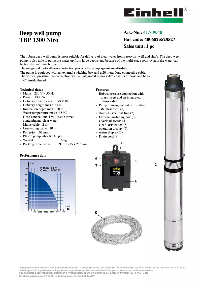 Image de la première page du manuel de l'appareil Royal TBP 1300 Niro