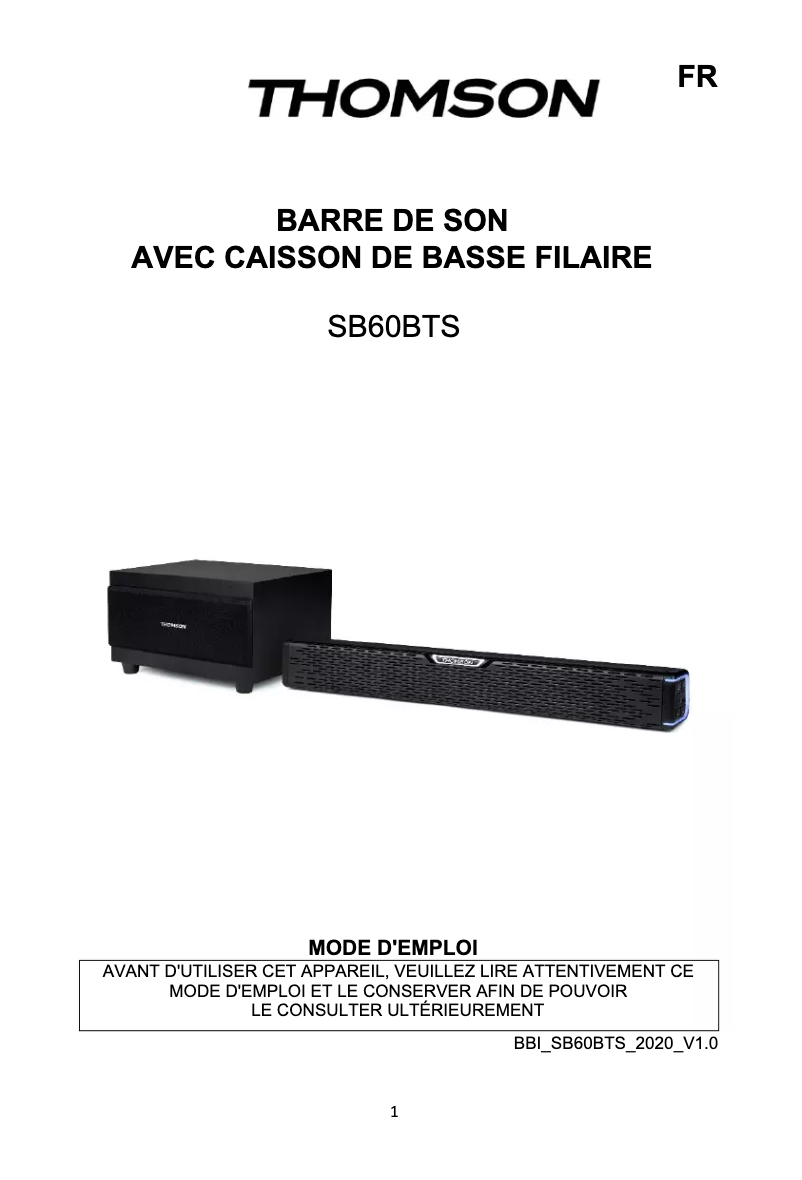 Image de la première page du manuel de l'appareil SB60BTS