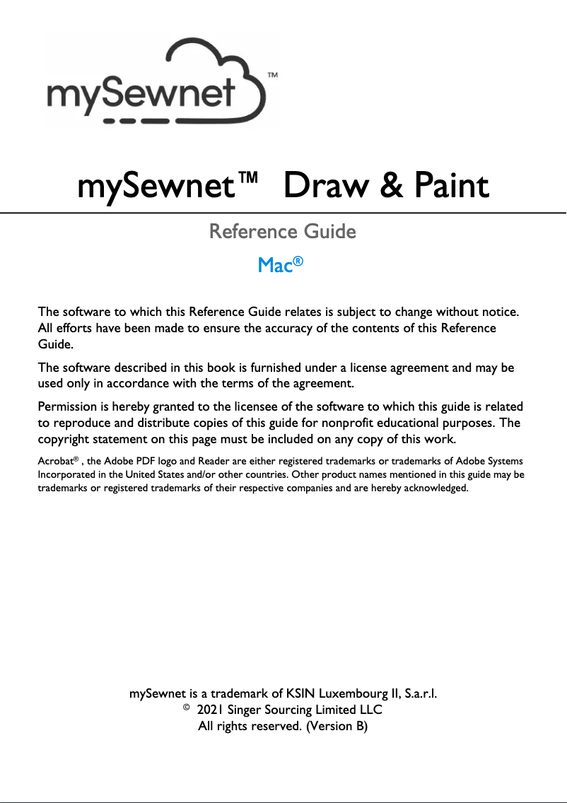 Page 1 de la notice Manuel utilisateur mySewnet Draw & Paint