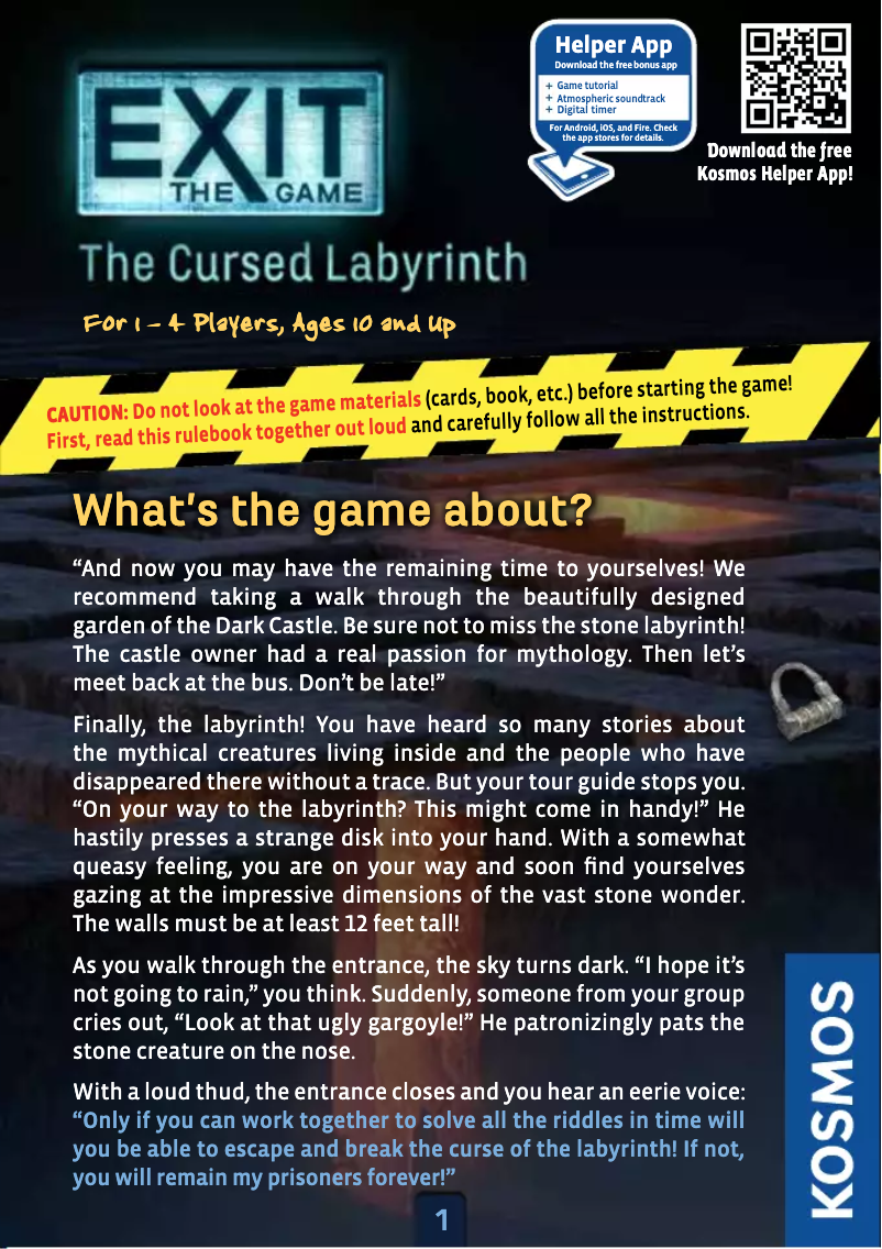 Page 1 de la notice Manuel utilisateur Thames & Kosmos EXIT: The Cursed Labyrinth