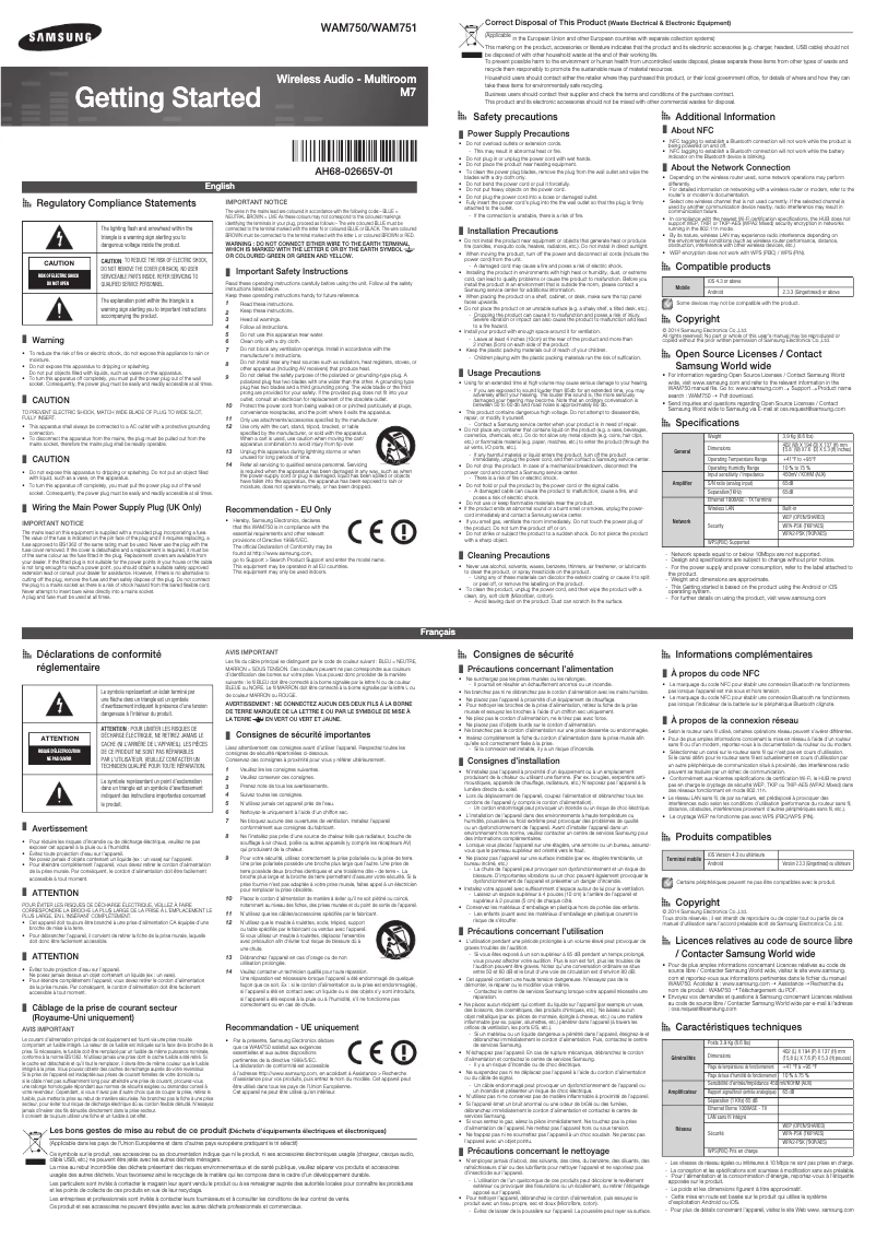 Page 1 de la notice Manuel utilisateur Samsung WAM751 WAM751/EN
