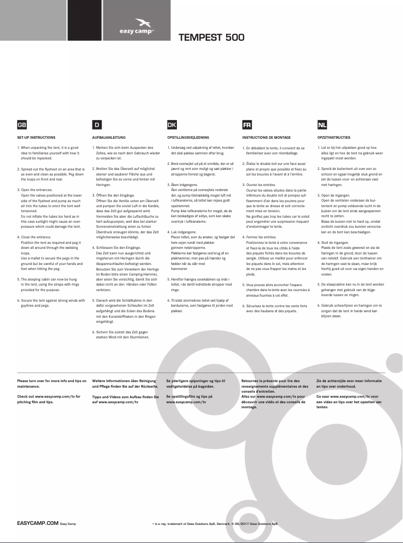 Page 1 de la notice Manuel utilisateur Easy Camp Tempest 500