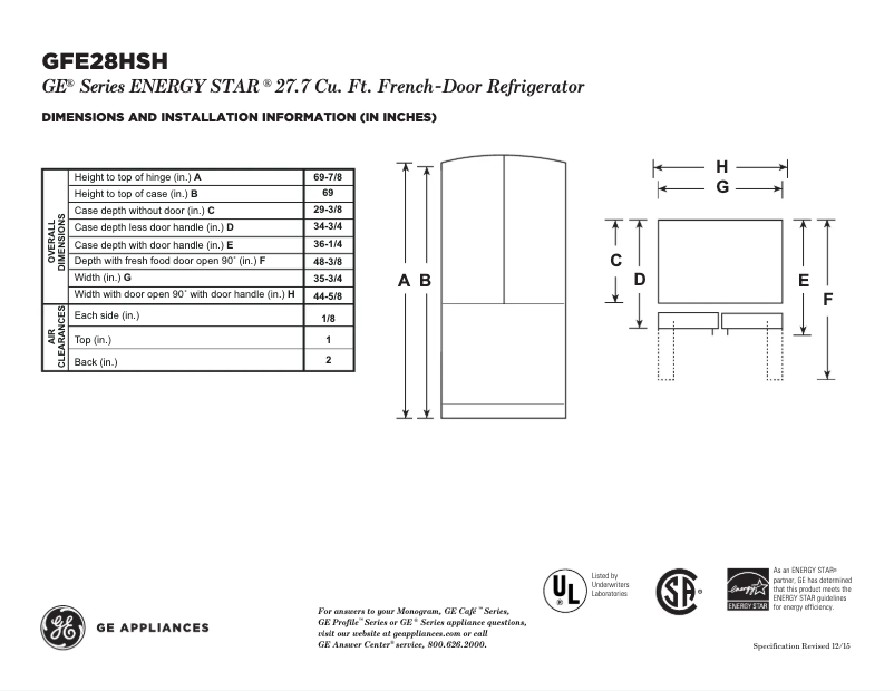 Page n°1 - Fiche technique GE GFE28HSHSS