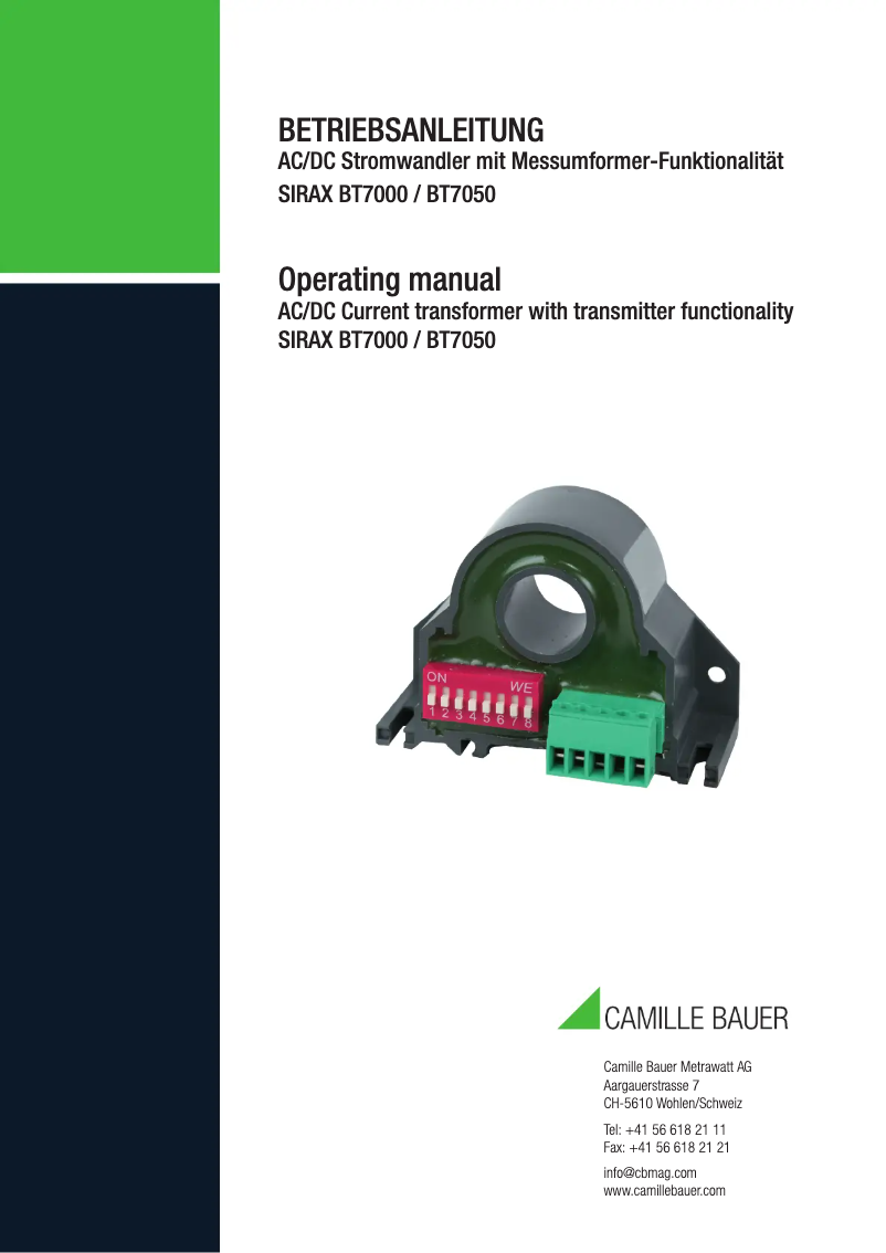 Page 1 de la notice Manuel utilisateur Camille Bauer SIRAX BT7000