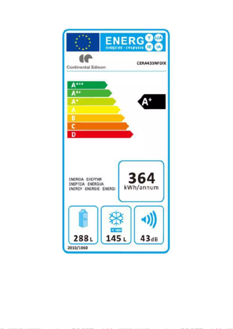 Page 1 de la notice Label énergétique Continental Edison CERA433NFDIX