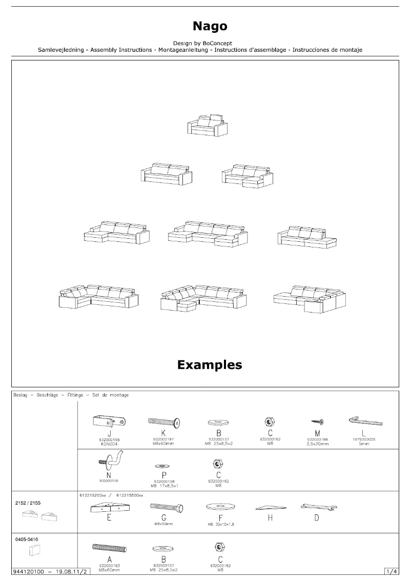 Page 1 de la notice Manuel utilisateur BoConcept Nago