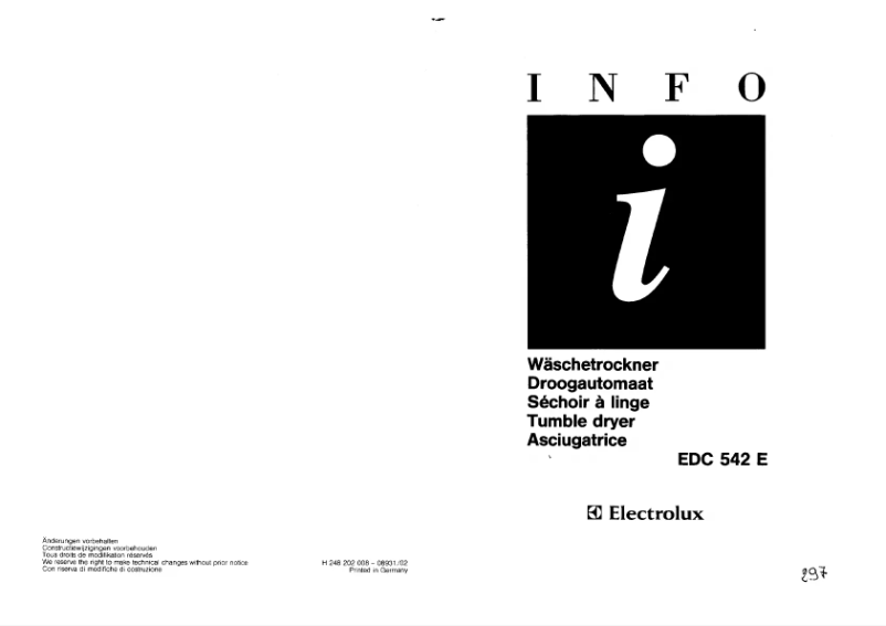 Page n°1 - Manuel utilisateur Electrolux EDC542